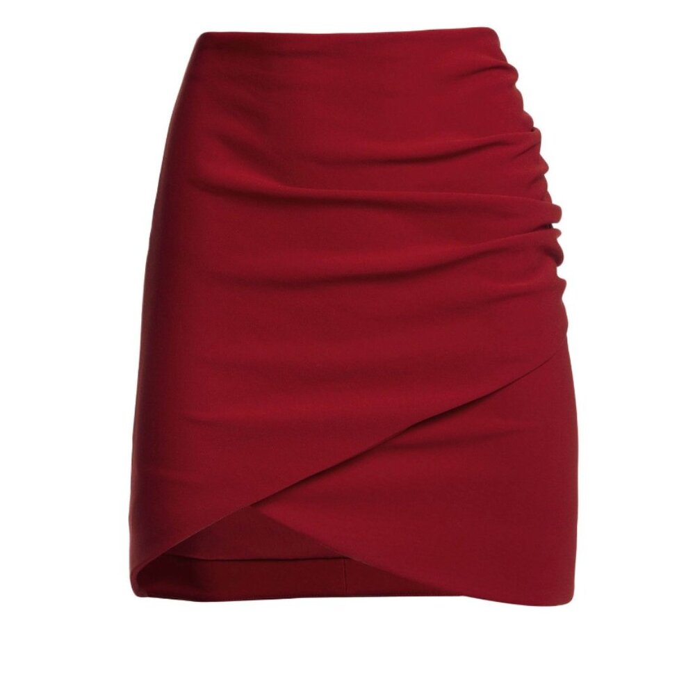 Alice + Olivia Fidela Draped Crepe Mini Skirt Dark Red Burgundy 4 SMALL EUC